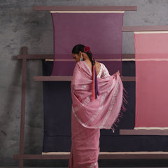 Women Cotton Pink Linen Printed Saree