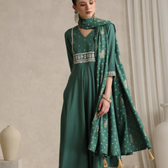 Khushal K Ethnic Motifs Green  Anarkali Sequinned Kurta set
