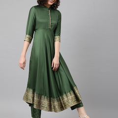 Green printed Kurta with Palazzos with dupatta