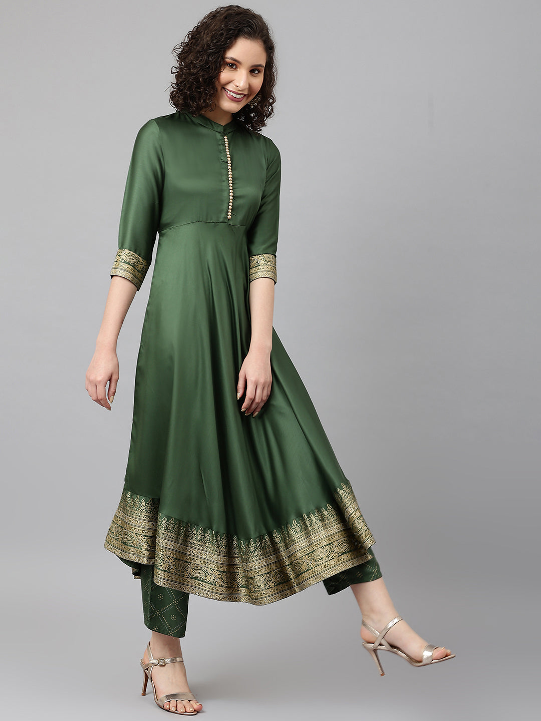 Green printed Kurta with Palazzos with dupatta