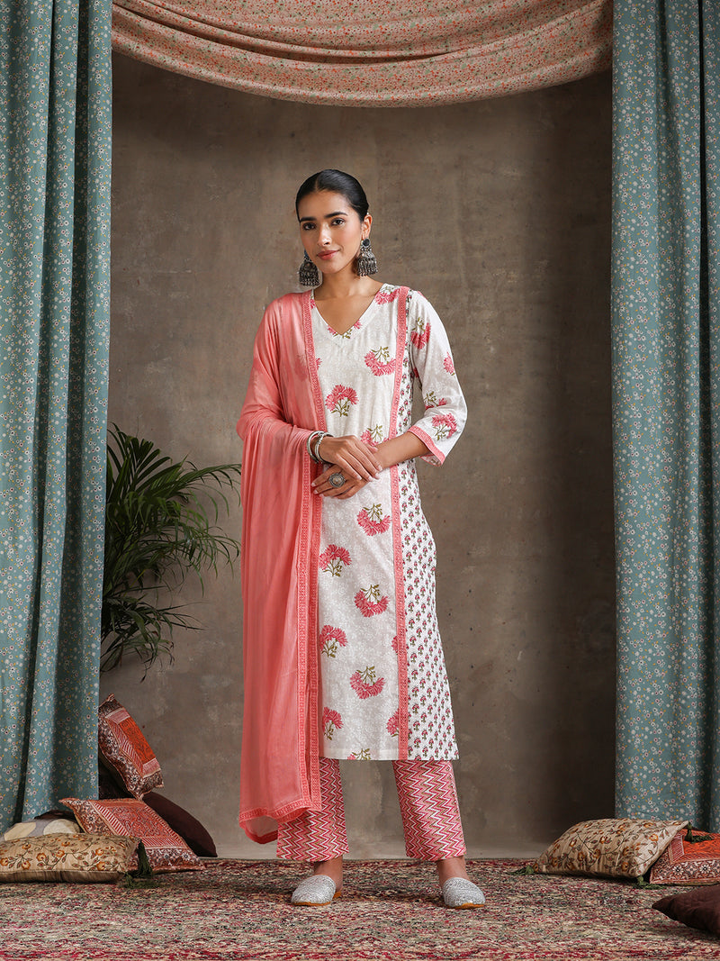 Khushal K Women Floral Printed Regular Straight Kurta set