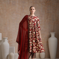 Women Floral Printed Regular Pure Cotton Kurta with Palazzos & With Dupatta