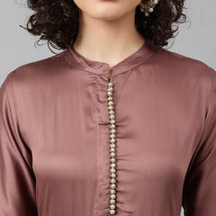 Brown solid Kurta with Trousers with dupatta