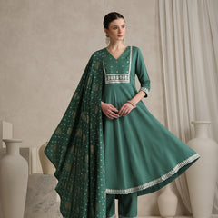 Khushal K Ethnic Motifs Green  Anarkali Sequinned Kurta set