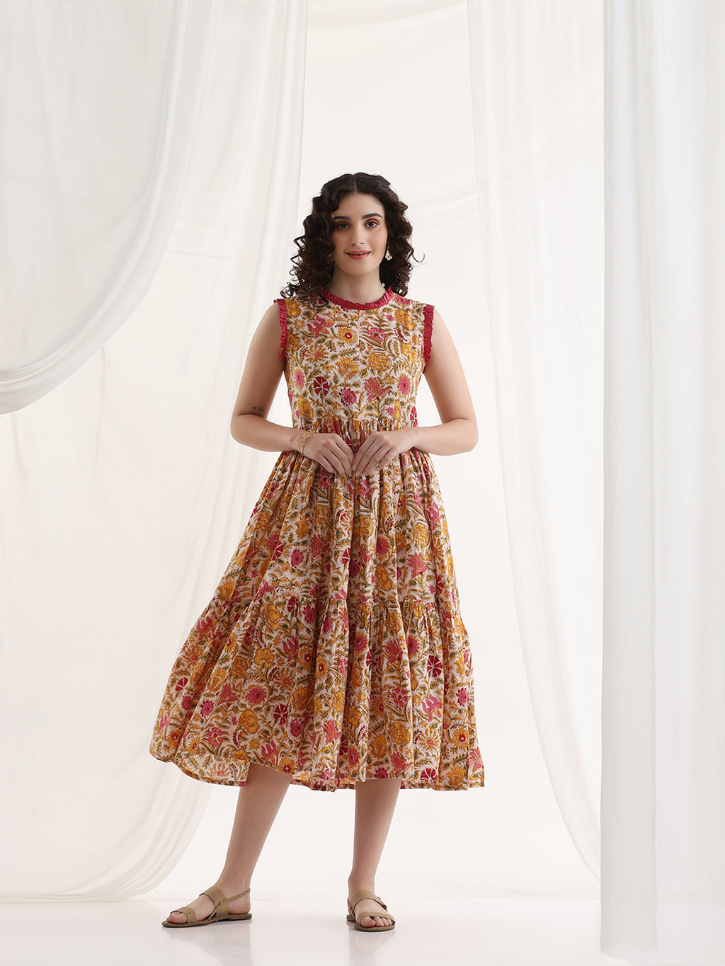 Women Floral Print Fit & Flare Midi Dress