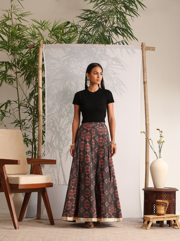 Khushal K Womens Cotton Printed Skirts - Black