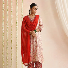 Ethnic Motifs Printed Round Neck Gotta Patti Kurta With Trousers & Dupatta