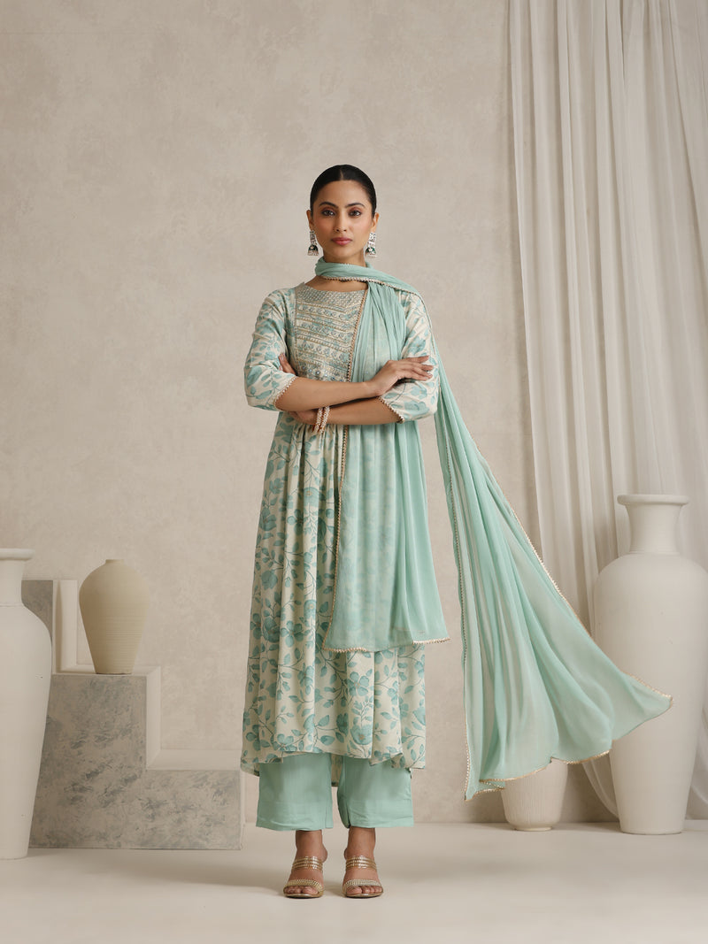 Khushal K Women Floral Printed  Thread Work Kurta set