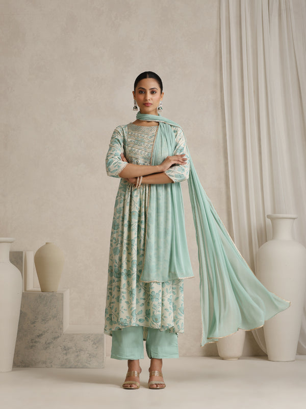 Khushal K Women Floral Printed  Thread Work Kurta set
