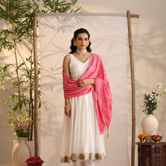 Khushal K Women Cotton Kurta and Palazzo With Dupatta Set - White