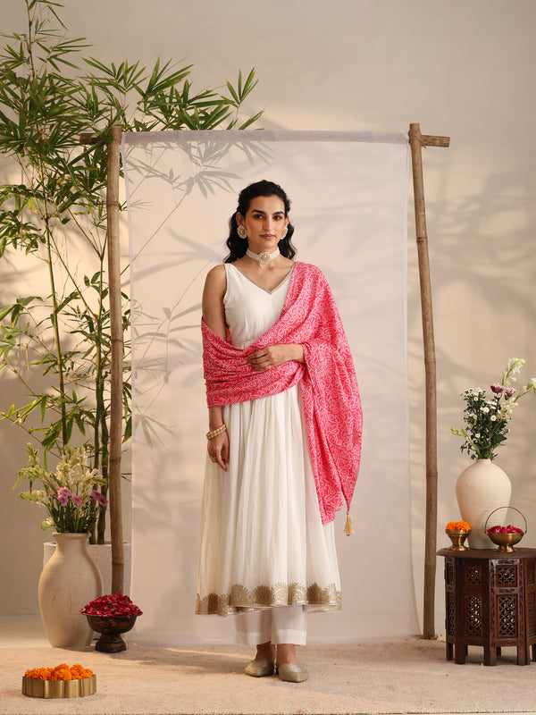 Khushal K Women Cotton Kurta and Palazzo With Dupatta Set - White