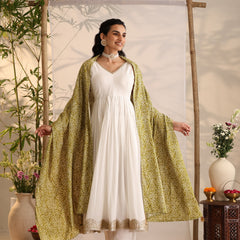 Khushal K Women Cotton Kurta and Palazzo With Dupatta Set - White