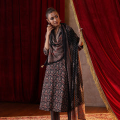 Khushal K Women Cotton kurta and palazzo with dupatta set - Black