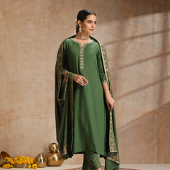 Ethnic Motifs Embroidered V-Neck Thread Work Kurta With Trousers & Dupatta