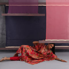 Khushal K Women Round Neck Prined Chanderi Kaftan set