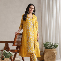 Yellow Floral & Polka Fusion Cotton Cord Set