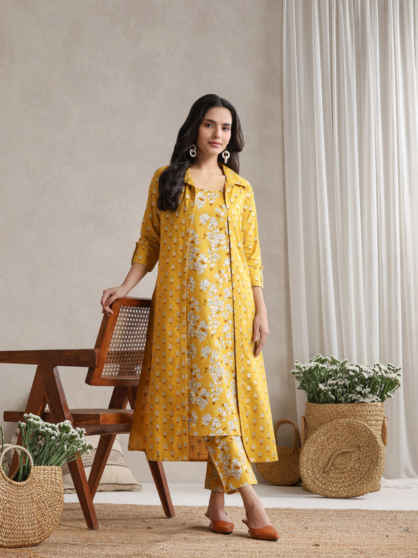 Yellow Floral & Polka Fusion Cotton Cord Set