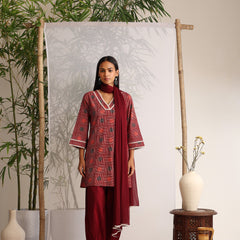 Khushal K Women Cotton kurti and Afghani Salwar with dupatta set - Maroon
