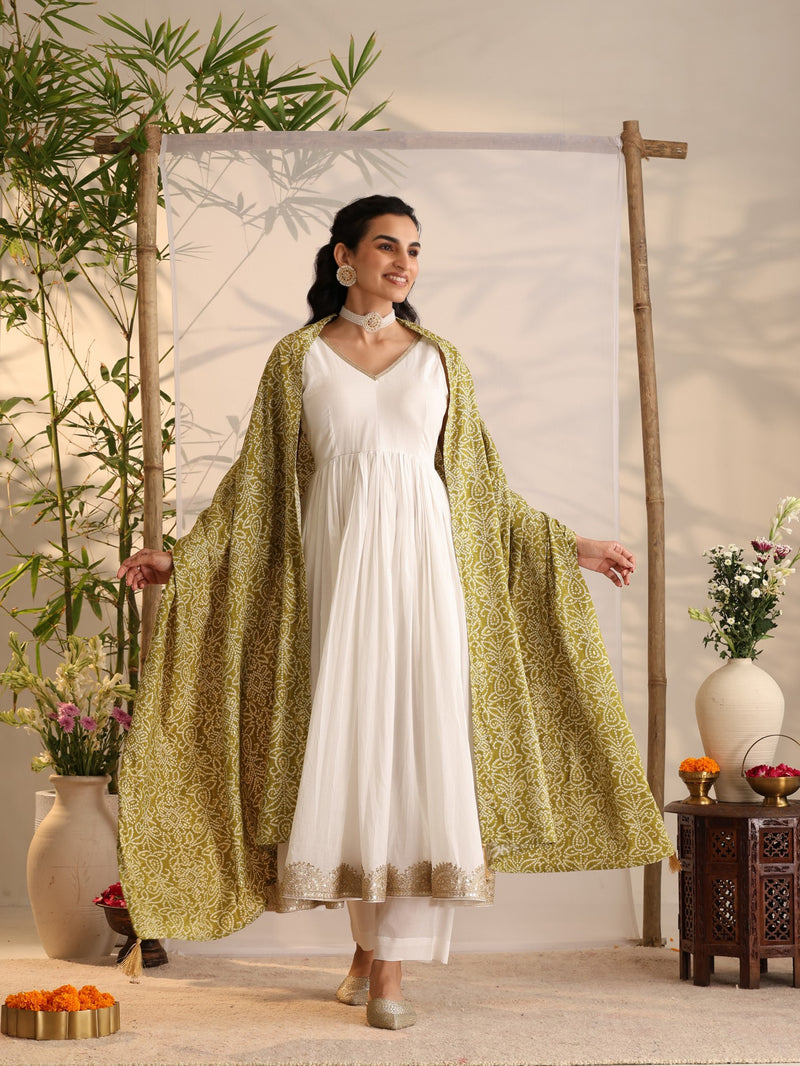 Khushal K Women Cotton Kurta and Palazzo With Dupatta Set - Green