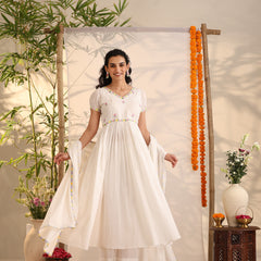 Khushal K Women Cotton Kurta and Palazzo With Dupatta Set - White
