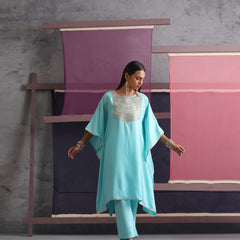 Khushal K Women Motifs Yoke Round Nack Design Kaftan set
