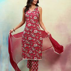 Floral Printed Regular Pure Cotton Straight Kurta with Palazzos & Dupatta