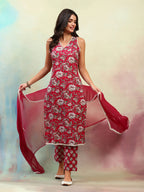 Floral Printed Regular Pure Cotton Straight Kurta with Palazzos & Dupatta