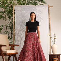 Khushal K Womens Cotton Printed Skirts - Maroon