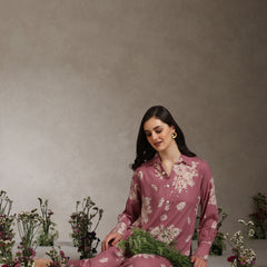 Floral Printed Mauve Co-ord Set with Flared Sleeves