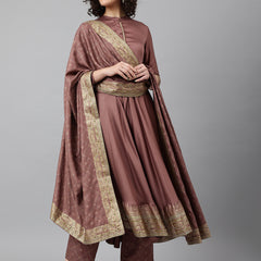 Brown solid Kurta with Trousers with dupatta