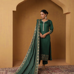 Khushal K Ethnic Motifs Embroidered Zari Notch Neck Straight Kurta set
