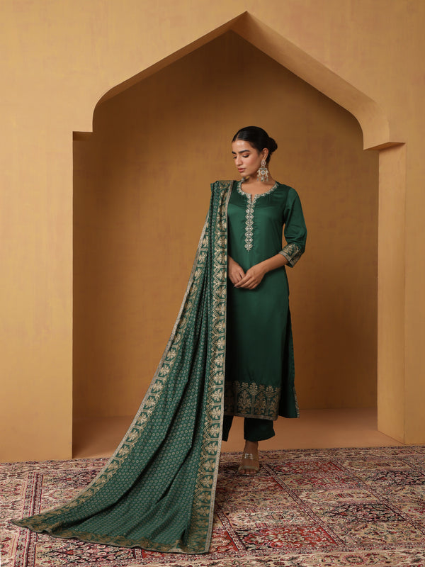 Khushal K Ethnic Motifs Embroidered Zari Notch Neck Straight Kurta set