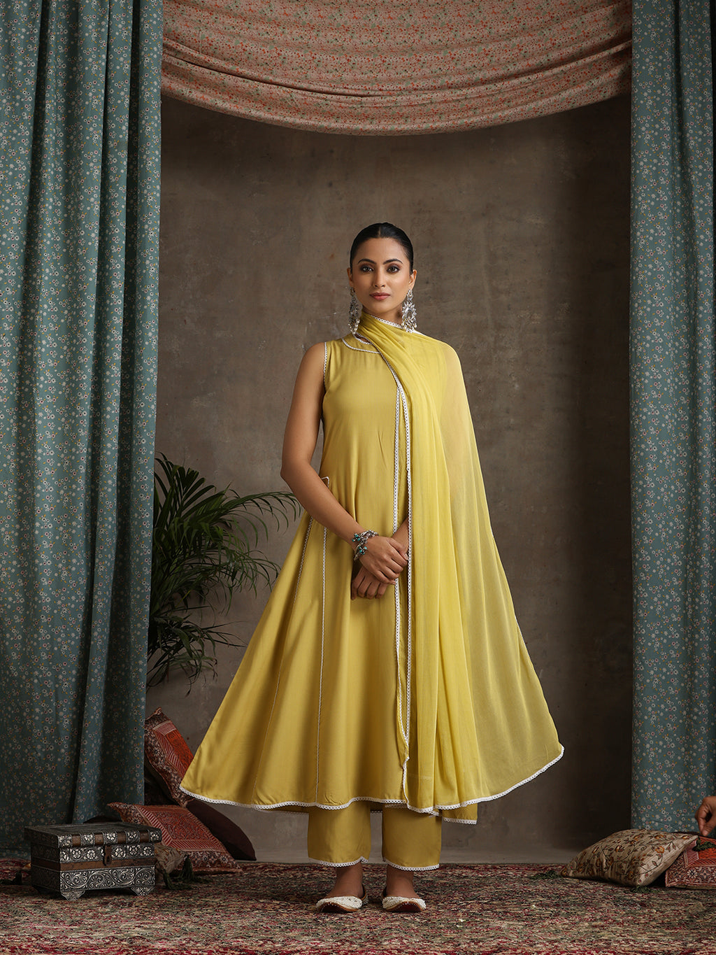 Anarkali Kurta With Palazzos And Dupatta