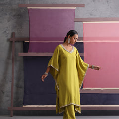 Khushal K Women V-Neck Green Kaftan set