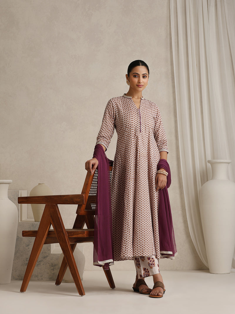 Khushal K Women Floral Printed Cotton A-Line Kurta set