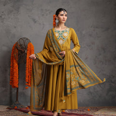 Khushal K Women Cotton Kurta Palazzo Dupatta Set - Mustard