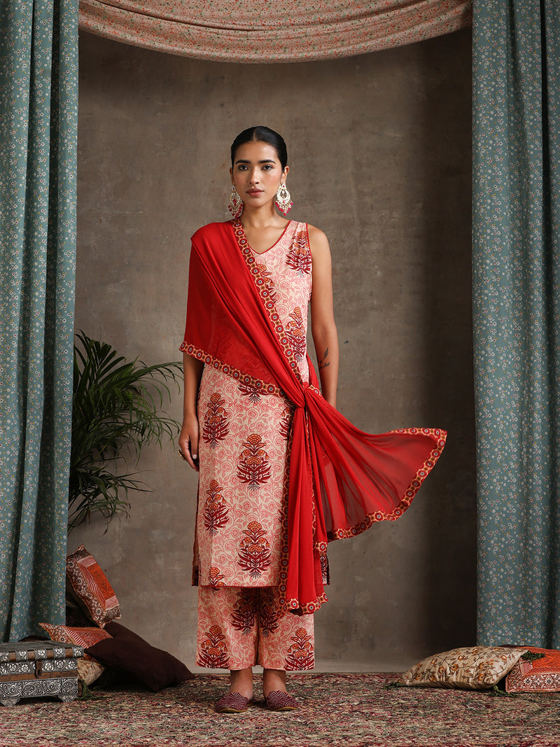 Women Ethnic Motifs Printed Regular Pure Cotton Kurta Palazzos & With Dupatta