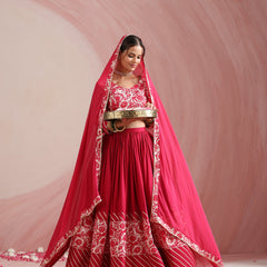 Pink Floral Printed Gotta Patti Ready to Wear Lehenga & Choli With Dupatta