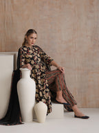 Floral Printed Mandarin Collar Pure Cotton Anarkali Kurta & Palazzos And Dupatta