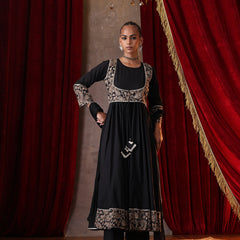Khushal K Women Cotton kurta and palazzo with dupatta set - Black