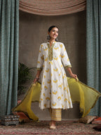 Floral Printed Pure Cotton Straight Kurta With Palazzos And Dupatta