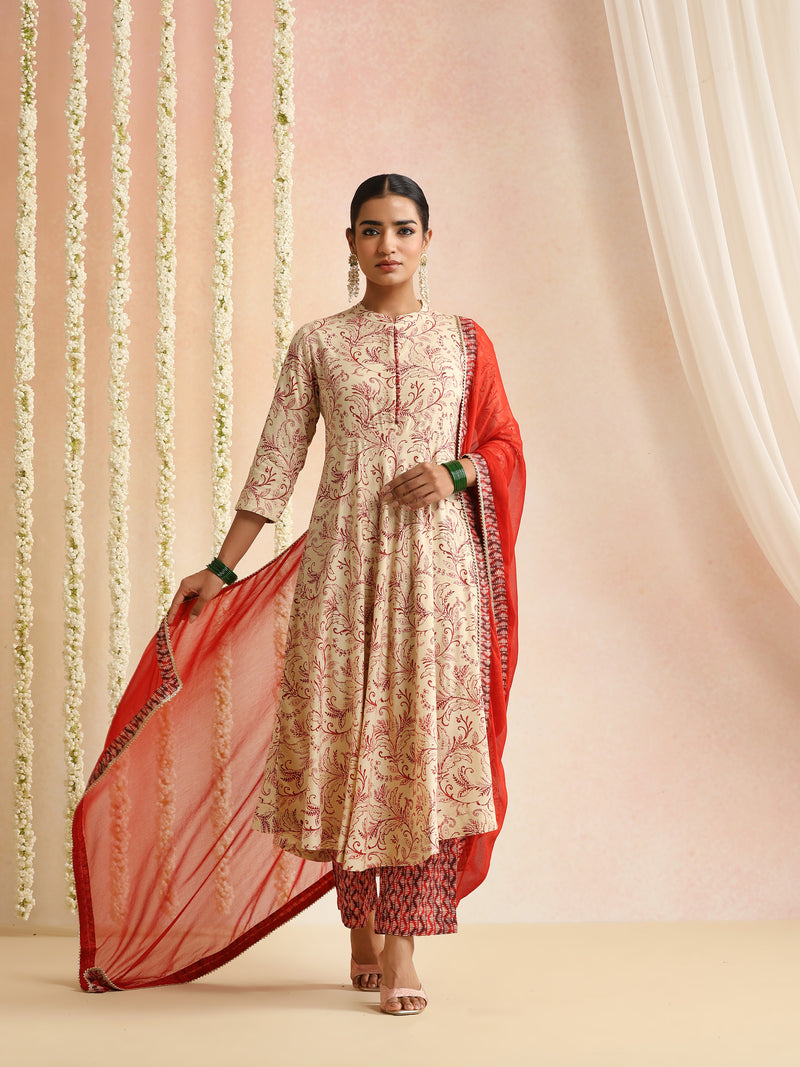 Women Floral Printed Regular Kurta With Trousers & Dupatta