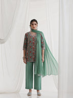 Floral Printed Square Neck Pure Cotton Straight Kurti With Palazzos & Dupatta