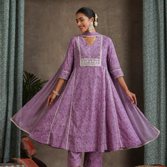 Purple and white Kurta with trouser & dupatta