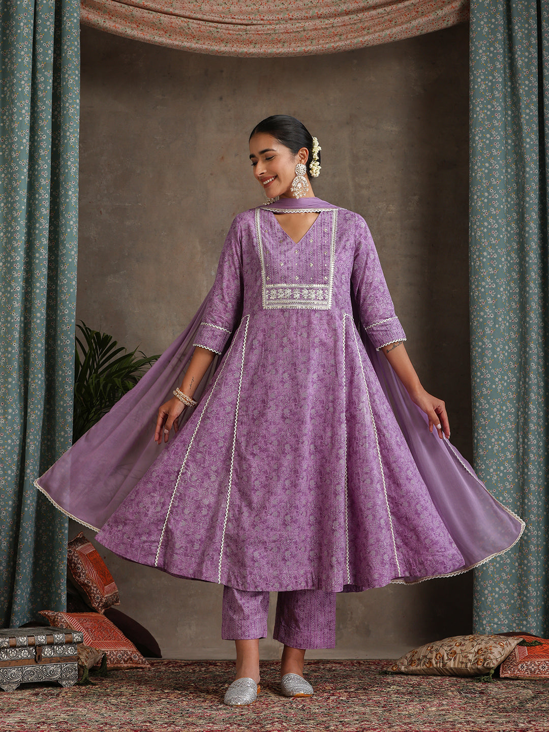 Purple and white Kurta with trouser & dupatta