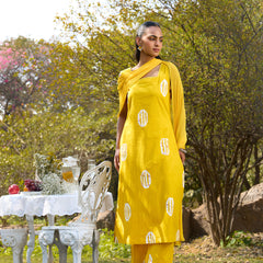 Khushal K Women Printed Regular Pure Cotton yellow Kurta & Palazzo With Dupatta