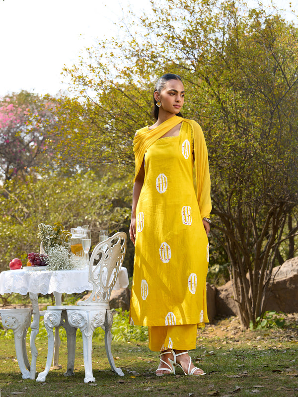 Khushal K Women Printed Regular Pure Cotton yellow Kurta & Palazzo With Dupatta