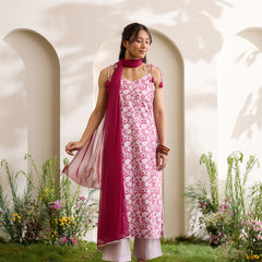 Khushal K Women Cotton Kurta And Palazzo With Dupatta Set - Maroon