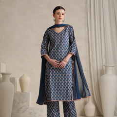 Floral Printed V-Neck Pure Cotton Kurta With Palazzos And Dupatta