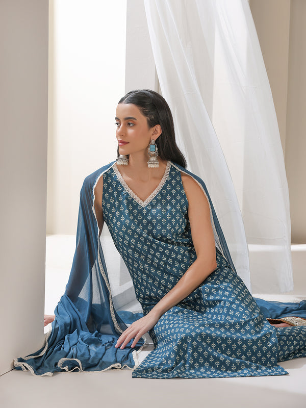Women Ethnic Motifs Printed Regular Pure Cotton Kurta with Palazzos & With Dupatta